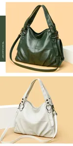 Elegantes bolsos de mano de cuero PU para mujer en verde oscuro y blanco roto, diseño sobrio