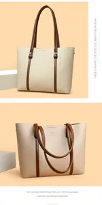 Elegante bolso tote beige y marrón de gran capacidad con detalle de logo de canguro