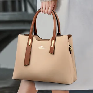 Borsa Tote da Donna in Pelle PU con Colore a Contrasto Elegante Borsa a Mano di Lusso Leggera Borsa a Tracolla con Cinturino Regolabile
