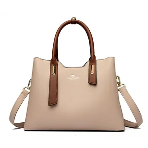 Elegante borsa a mano in pelle PU bicolore con finiture dorate e logo