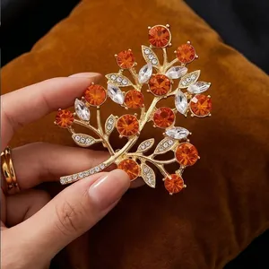 High-End Plant Fruit Tree Brooch Elegant Alloy Rhinestone Corsage For Women Exquisite Fashion Dress Accessory Pin Jewelry