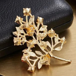 Elegant gold fruit tree brooch with alloy plating and secure pin closure back view.