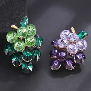 Exquisite grape fruit brooches with sparkling multi-faceted green and purple glass crystals