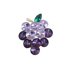 Exquisite purple crystal grape brooch in gold-tone alloy for women's fashion accessories