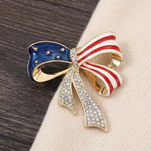 Broche de lazo con bandera de EE. UU. con pedrería y esmalte para el Día de la Independencia
