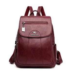 Women's Fashion Backpack Large Capacity PU Leather Travel Bag European American Vintage Student Anti-theft Backpack For School Trip