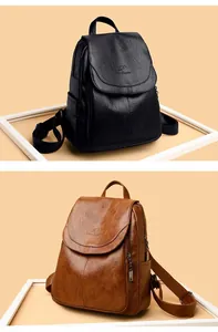 Détail de sacs à dos pour femmes en cuir souple, disponibles en noir et marron élégant