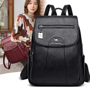 Stylish black large capacity soft PU leather women's travel backpack with anti-theft design