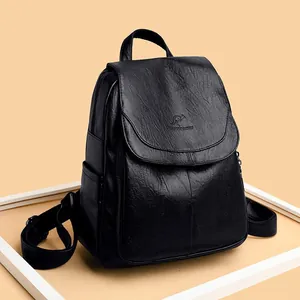Sac à Dos Femme en Cuir PU Souple Vintage Grande Capacité Imperméable Sac d'École Mode Voyage Rucksack Loisirs Sac à Bandoulière