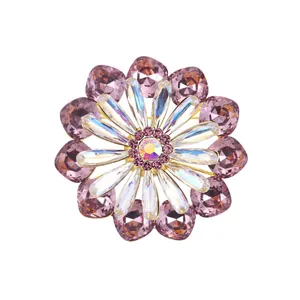 Elegante paarse kristallen bloem broche met K9 glas en 14K goudlaag op messing metaal