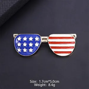 Detailed view of US flag sunglasses enamel pin with size and weight info