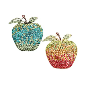 Luxury sparkling rhinestone apple brooches in vibrant green and red gradients for women