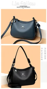 Vintage soft leather shoulder bag with kangaroo logo and large capacity handbag.