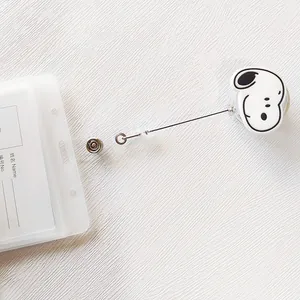 Detailed view of a cartoon character retractable badge reel with semi-transparent ID holder