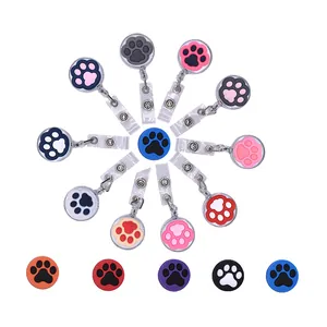 Cartoon Cat Paw Retractable Badge Reel Cute ID Name Card Holder Name Tag Clip For Nurse Student Office School Supplies