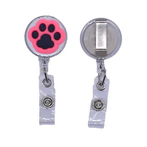 Retractable cat paw badge reel holder with metal clip for ID cards and work badges