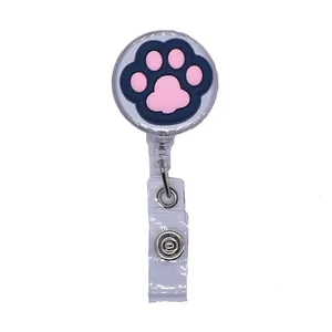 Retractable badge reel with cute cartoon cat paw design for ID cards