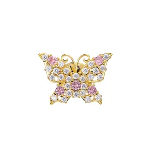 Eleganter Schmetterlings-Anstecknadel mit rosa und weißen Strasssteinen auf Goldgrund