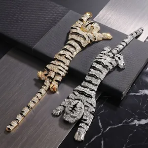 High-End Heavywork Exaggerated Long Tiger Brooch Alloy Pin Animal Jewelry For Unisex Gold Silver Rhinestone Enamel Brooches