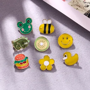 Set of 8 cute alloy enamel lapel pins with various colorful cartoon designs