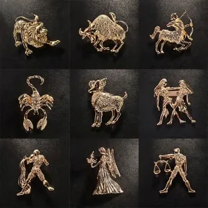 Spille Vintage in Lega con Strass Dodici Segni Zodiacali Per Uomo Donna Placcate in Oro Spille da Bavero Costellazioni