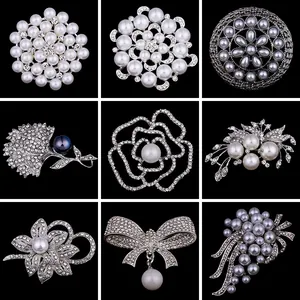 Japanese Style Elegant Alloy Artificial Pearl Rhinestone Brooch Flower Bow Pin For Women Suits Dresses Coat Party Jewelry