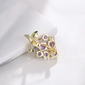 Exquisite purple grape brooch with gold-plated back and safety pin closure.