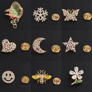 Zirconia Brooch Pins For Women Copper Alloy Enamel Animal Flower Snowflake Star Moon Butterfly Heart Pins For Coat Jacket Accessory