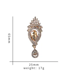 Detail view showing dimensions and weight for the vintage teardrop crystal brooch
