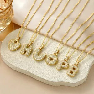 Hip Hop Iced Out Initial Letter Pendant Necklace For Women Men Gold Brass Rhinestone Bubble Alphabet Jewelry Trendy Party Gift