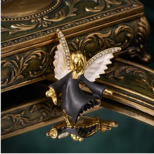 Angel Brooch French Retro Vintage Alloy Rhinestone Angel Wings Brooch Elegant Enamel Drip Oil Clothing Accessories Pin Gift