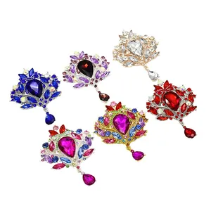 Exaggerated vintage waterdrop crystal brooches in assorted colors for fashion accessories