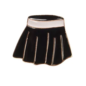 Elegant black and white pleated skirt enamel pin brooch with polished gold plating