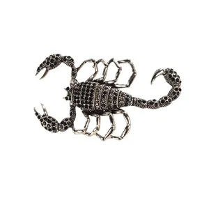Exquisite vintage scorpion brooch pin with black crystal rhinestones for women suit