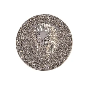 Exaggerated vintage silver lion head brooch with sparkling crystal rhinestones adornment