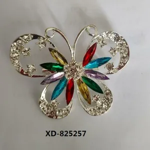 Elegant colorful crystal butterfly brooch with silver-tone metal finish and rhinestones