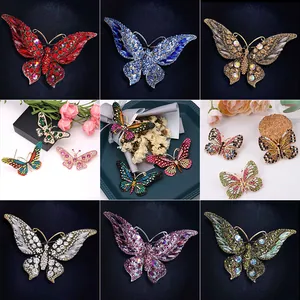 Elegant multi-color rhinestone butterfly brooch pins for women's coats and suits
