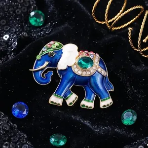 Luxe retro blauwe emaille olifant broche met sprankelende strass steen accenten
