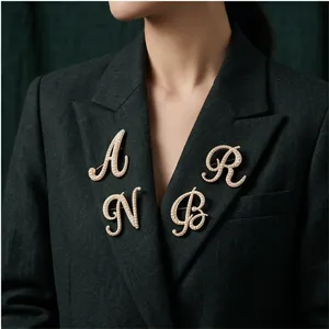Elegant pearl initial alphabet brooches for blazers, vintage gold-tone letter pins