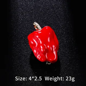 Elegant red chili pepper brooch pin with sparkling crystals for women's accessories
