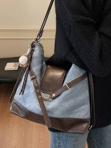 Bolso retro de retales de mezclilla para mujer, estilo de hombro y mochila.