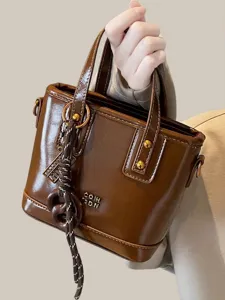 Vintage Women Bucket Bag High-End Texture PU Leather Handbag Fashion Versatile Crossbody Bag Autumn Winter Handbag With Charm