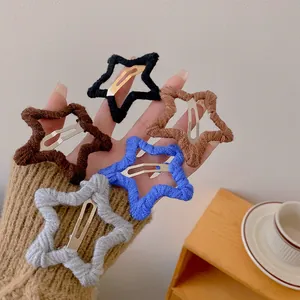 Handmade knitted star hair clips in five assorted colors for sweet winter hair styling