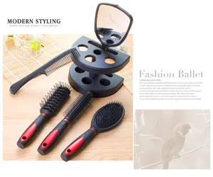 Complete 5-piece professional hair brush and mirror set with stylish storage stand