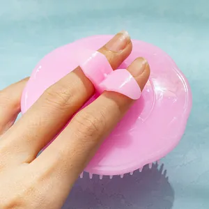 Pink silicone scalp massager shampoo brush for effective head massage and hair washing
