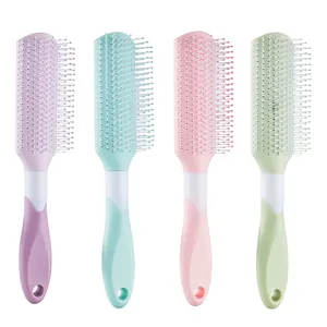 Set of 4 professional 9-row styling hair brushes in pastel colors for volumizing hair