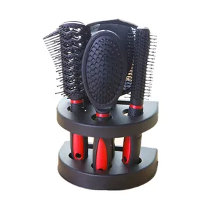Professional 5-piece hairbrush and mirror set with stand for girls and women styling.