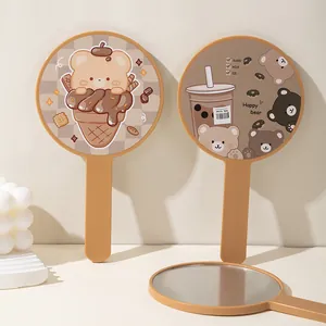 Großer Cartoon Schokoladenbraun Handspiegel Tragbarer Make-up-Spiegel Mit Griff Für Damen Geburtstagsgeschenk Niedliches Bär Hund Muster Spiegel