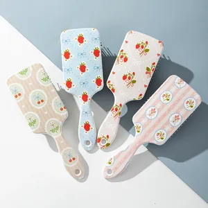 Cartoon Fruit Print Air Cushion Comb Fashionable Pastoral Pattern Plastic Paddle Hairbrush Scalp Massage Detangling Hair Brush For Women Girls
