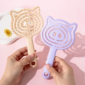 Cute pig-shaped hollow hair brush for scalp massage and detangling in pink and purple colors